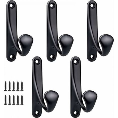 Crochet Mural - Alliage De Zinc - Noir Mat - Charge Maximale 5 Kg - Pour Porte Chambre Salle De Bain Entrée - Lot De 5 (1/4)
