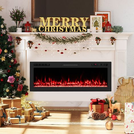 50" Cheminée Électrique Compatible Alexa & Google Assistant Montage Mural et Encastré Chauffage 750W/1500W avec Télécommande/APP Noir (1/5)