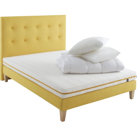 Ensemble matelas mousse, sommier, pieds, tête de lit, couette et oreiller Aurore 200 - SOMEO 140x200 (1/5)