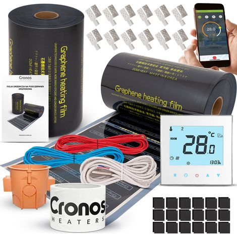 Set di fogli riscaldanti a infrarossi in grafene Cronos 220W/m2 50cm - 10m2 + termostato Wi-Fi AC605H bianco (1/5)