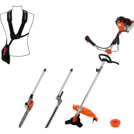 Gt Garden – Outil de jardin multifonction thermique 52 cm3 – 4 en 1 avec guidon – Moteur 2 temps – Élagueuse, débroussailleuse, taille-haies (1/5)