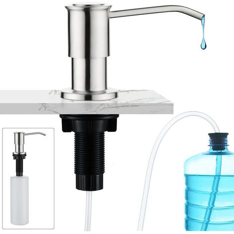 Einbauseifenspender in gebürstetem Silber, Küchenspülen-Seifenspender mit integrierter 500-ml-Flasche und 1,2 m langem Verlängerungskabel, Nachfüllen von oben