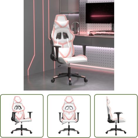 The Living Store Gaming-Stuhl Weiß und Rosa Kunstleder - Gaming-Stuhl - PC-Stuhl - Gamer Chair - Bürostuhl - Schreibtischstuhl (1/5)