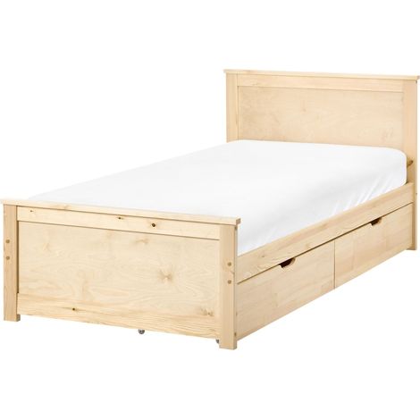 Bett mit 2 Schubladen Kiefernholz DAUPHIN 90 x 200 cm Hellbraun