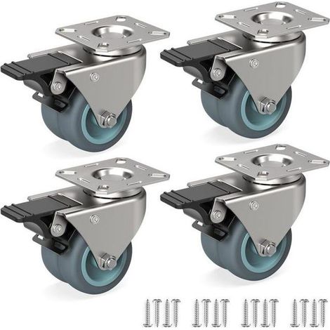 4er-Set Möbelrollen 50 mm – Lenkrollen mit Bremsen, bis zu 100 kg pro Rad – Industrierollen (1/5)
