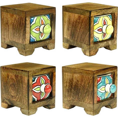 Farbenfrohes Gewürzregal aus Holz und Keramik mit 1 Schublade für die Küche