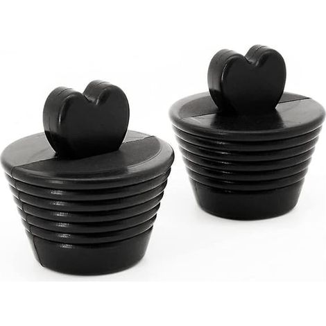 Bouchons de vidange universels pour baignoire et lavabo, en forme de cœur, 4,5 x 2,9 x 2,9 cm, noir, lot de 3. (1/3)
