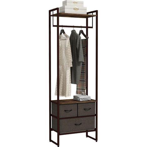 Portant à vêtements, porte-manteau, penderie vêtement avec 3 tiroirs en tissu, étagères de rangement et tringle de suspension, pour entrée, chambre, 58,5 x 30 x 178 cm,marron (1/5)