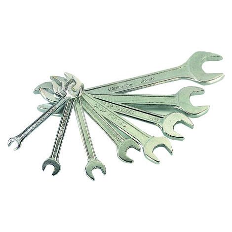 TEC HIT 325509 -  Jeu de 8 Clés Plates - Tête en Fourche - Dimension 6mm à 22 mm - En Acier Forgé - Avec une Finition en Chrome