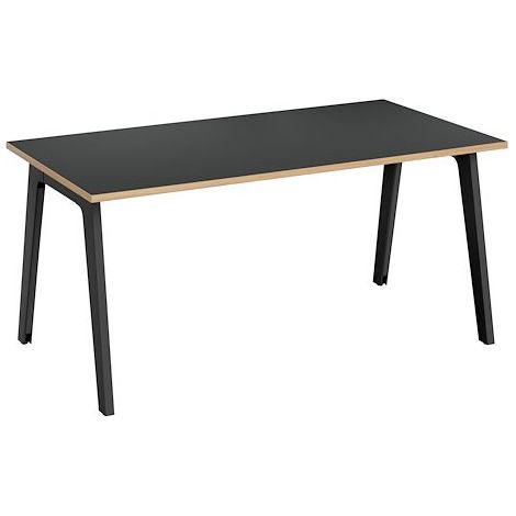 Bureau droit Exprim Carbone chant chêne clair L 160 cm avec goulotte - Maxiburo (1/5)