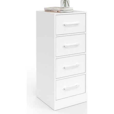 Idmarket – Chiffonnier 4 tiroirs blanc 30x30x80 cm – Panneau de particules durable – Poignées ergonomiques – Rangement compact pour chambre et bureau