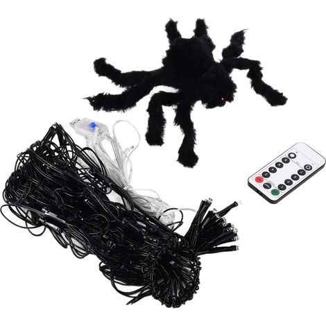 USB-Halloween-Spinnennetz-Lichterkette mit 70 wasserdichten orangefarbenen LEDs, schwarze Spinnen-Dekorationsbeleuchtung für Feste und Partys (1/5)