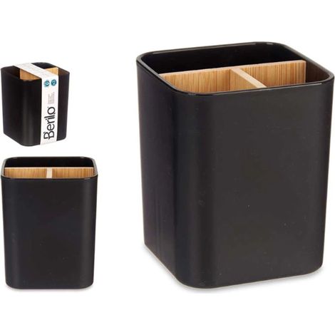 Organisateur de brosses à dents et de dentifrice, mug de salle de bain en bambou noir (1/2)