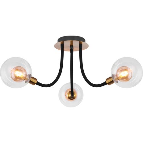 Plafonnier rond 3 lumières en verre et métal design original EDDY
