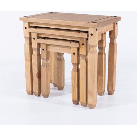 Mexican Nest of Tables - Pine - 53 x 35 x 51.1 cm - Antique Waxed Pine