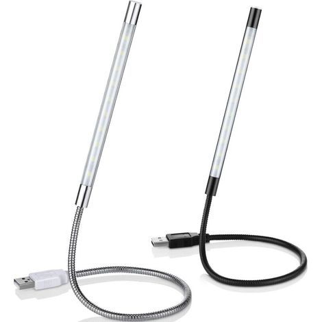 2-Piece USB LED Reading Lights, Flexible USB Book Light, Dimmable LED Book Light, Touch-Sensitive Gooseneck Light for Laptop, Book, Bed, Black and Silver (1/4)