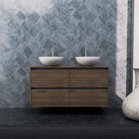 Inda - Mobile bagno L.120 con doppio lavabo in appoggio / Rovere
