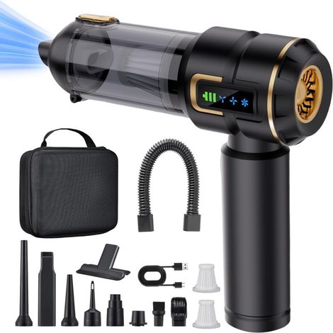 Aspirateur à main sans fil 4 en 1 avec batterie et écran LCD, aspirateur de voiture 28 000 Pa, 3 niveaux de puissance, 240 000 tr/min, mini aspirateur pour voiture, cuisine, PC, canapé, bureau et mais (1/5)