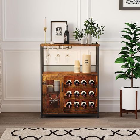 Armoire à vin industrielle 70x35x92 cm éclairage LED, porte-bouteilles modulable avec support verres cuisine salon (1/5)