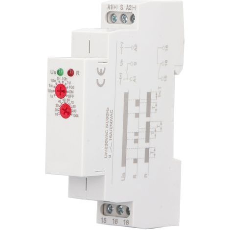 Commutateur de Relais temporisé, Minuterie de Mise Hors Tension, Relais temporisé à Fonction Unique 16 A avec Bouton de Réglage, Installation sur Rail DIN, Indicateurs LED (1/5)