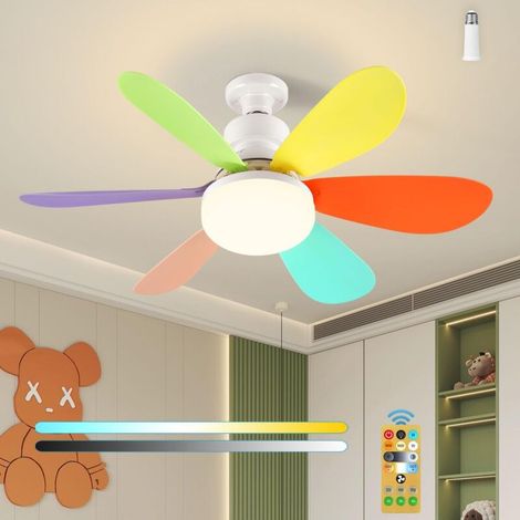Ventilateur de Plafond Enfants avec Lampe LED E27, 40W Silencieux Réglable, Télécommande Incluse