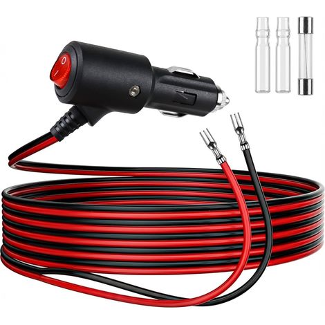 Rallonge Allume Cigare avec Interrupteur 2m, 12V/24V Prise Allume Cigare, 16AWG en Cuivre, LED & Fusible 15A, Adaptateur Voiture pour Auto, Moto, Camping-Car, Bateau (1/5)