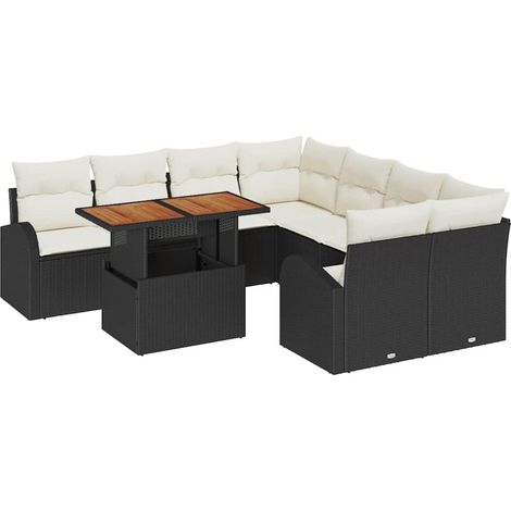 Garden Sofa Set with Storage 9 pcs Black Poly rattan vidaXL