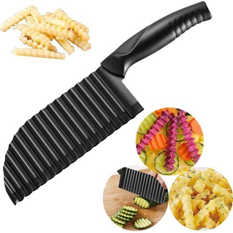 2.9" x 11.8" Stainless Steel Wavy Potato Cutter, Crinkle French Fry Slicer, Black (1 Pack) (1/5)