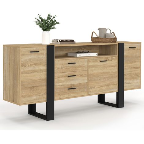 Buffet 180 cm PHOENIX XXL 3 portes et 3 tiroirs avec niche bois et noir