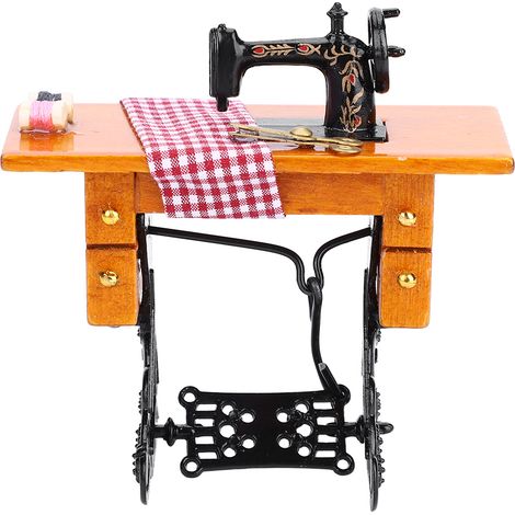 1:12 Maison de Poupée Miniature Machine à Coudre en Bois - Accessoire Décoratif pour Château de Poupée Jouet (1/5)