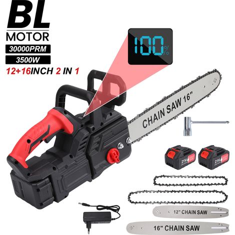 Tronçonneuse sans fil, Tronçonneuse électrique sans balais de 3500 W, 2en1 12 pouces/16 pouces, 30000 tr/min, Réservoir d'huile visible, 2 batteries (1/5)