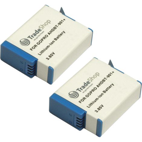 2x Trade-Shop Hochleistungs Li-Ion Akku 3,85V 1900mAh für GoPro Hero 9 Black, Hero 10 Black, Hero 11 ersetzt GoPro AHDBT-901, ADBAT-001