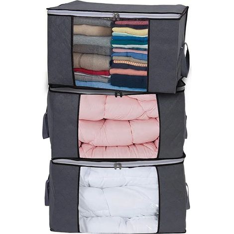 3 grands sacs de rangement pour vêtements, organisateur de rangement pliable de haute qualité pour stocker les couettes, la literie et les sacs de rangement sous lit avec fermeture éclair (1/4)