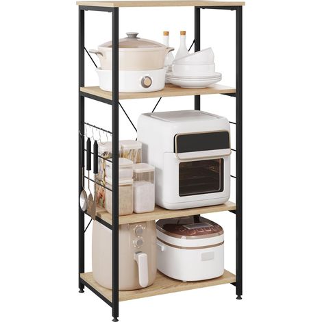 WOLTU Scaffale da Cucina, Carrello di Servizio con 4 Ripiani, Scaffale per Microonde, Forno, Tostapane, Rovere chiaro + Nero (1/5)