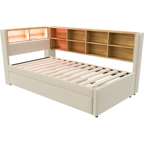 Divano letto multifunzione 90x200 cm con letto estraibile 90x190 cm beige (1/5)