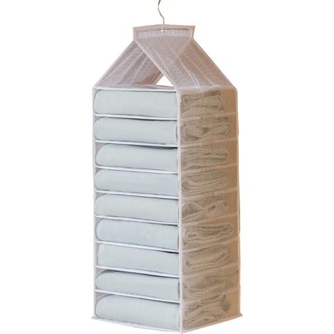 Organisateur mural suspendu pour dressing avec compartiments PVC transparent et crochet rotatif 360° (6, 9 ou 12 poches) en blanc, vert ou gris, dimensions 50-85 cm (1/5)