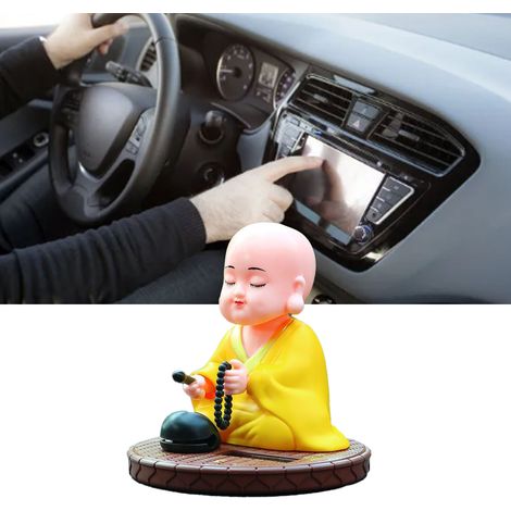 Petite Statue de Bouddha avec Monk Solaire Automatique - Ornement pour Tableau de Bord Voiture et Décoration Maison - Cadeau Nouvel An Chinois Jaune (1/5)