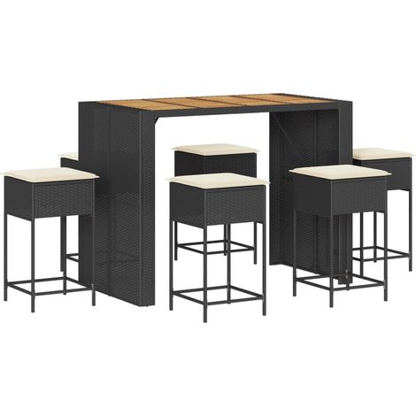 Maison Exclusive - Set Bar da Giardino 7 pz con Cuscini in Polyrattan Nero