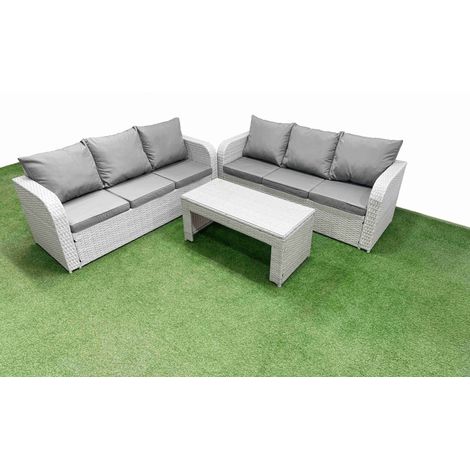 Fimous Outdoor Garden Furniture Sets 6 Seater Wicker Rattan Furniture Sofa Sets with Oblong Coffee Table high Back Lounge Sofa Light Grey (1/4)
