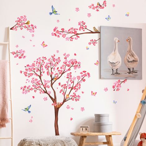 Grand arbre de fleurs de cerisier Stickers muraux rose fleur arbre branche Stickers muraux salon chambre bébé pépinière décoration murale (1/5)