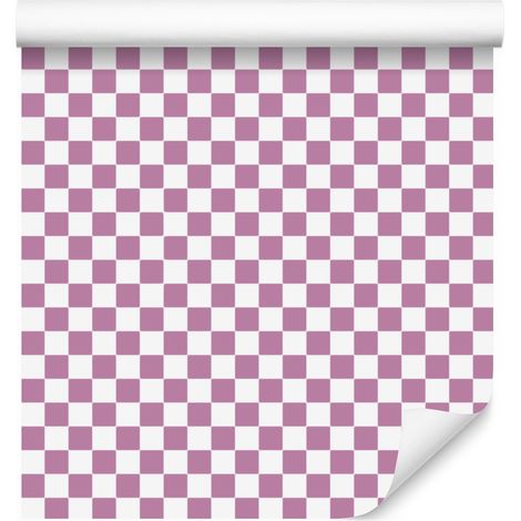 Papier peint à damier rose poudré, blanc et violet 50x1000 cm (1/5)