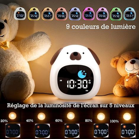 Réveil Veilleuse Couleurs de Lumière Bruits Horloge Numérique Sommeil Luminosité Son - Chiot (1/2)
