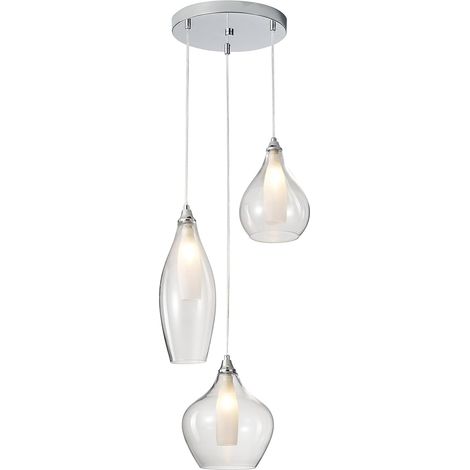 Modern 3-Light Pendant Chandelier with Teardrop Glass Shades, Adjustable Hanging Ceiling Light for Living Room, Kitchen Island Bedroom - Clear/Sandblasted Globe Design (1/5)