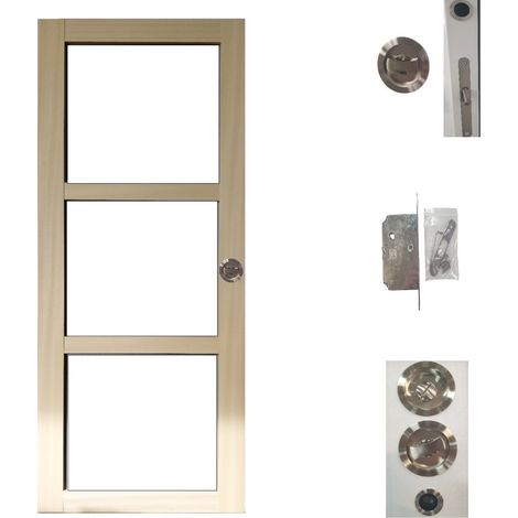Porte Coulissante bois Ayous Vitrage transparent H204 x L73 + serrure a condamnation (1/4)