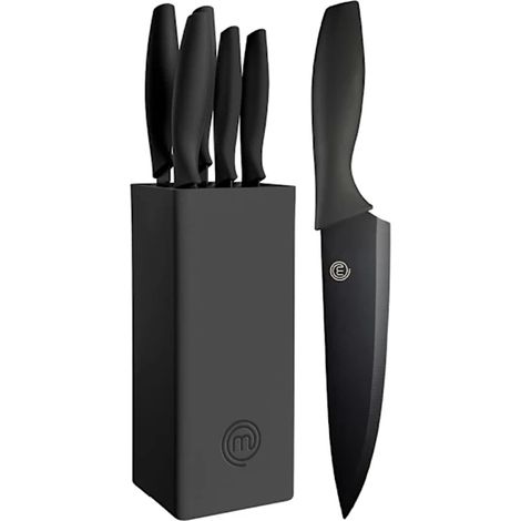 Couteau De Cuisine - Set 5 Pièces Avec Bloc En Bois - Lames En Acier Inoxydable - Pour Préparation Culinaire Maison - 5 Pièces (1/5)