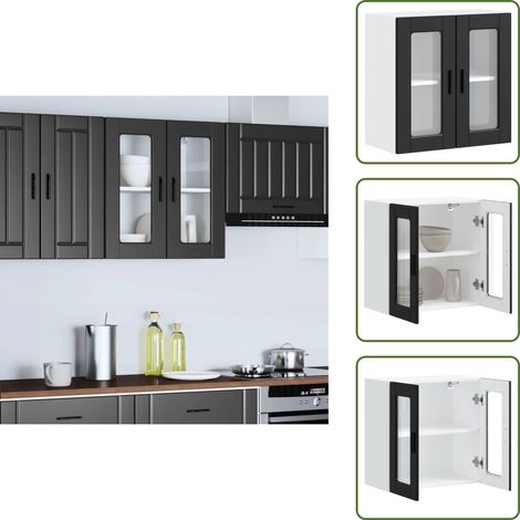 The Living Store Pensile da Cucina con Porta in Vetro Porto Nero - Armadio da cucina