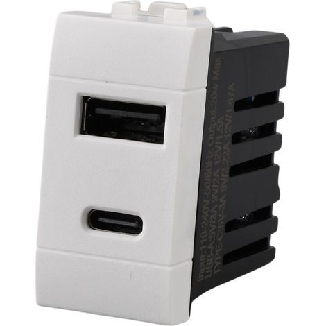 Serie Civile A2ZWORLD MBL Bianco Compatibile Con Bticino Living Light (Presa USB A QC + USB C PD)