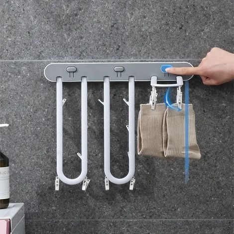 Zusammenklappbarer Wandkleiderständer mit Haken, einfach zu montieren und sicher aufzuhängen.