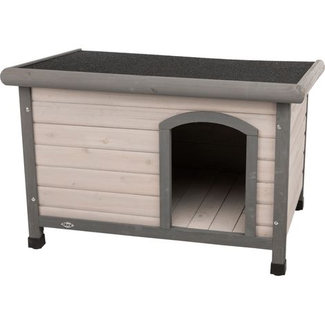 Niche en bois Classic toit plat S-M, 85 x 58 x 60 cm, grise pour chiens - animallparadise (1/3)