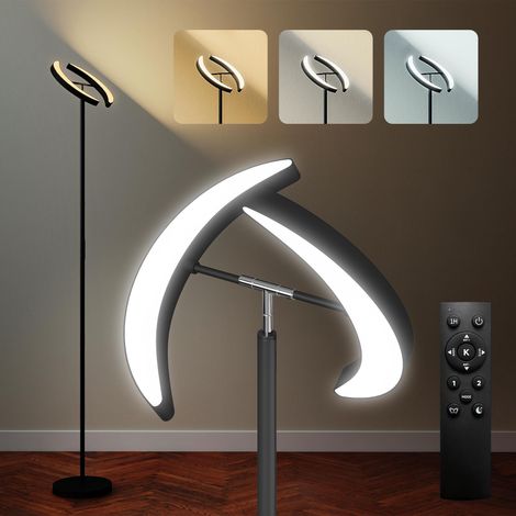 Lampe sur pied dimmable 2700K-6000K avec télécommande et Doppia Testa Girevole à 350°, noir - Ce luminaire de haute qualité allie design élégant et fonctionnalité optimale, parfait pour embellir vo... (1/5)
